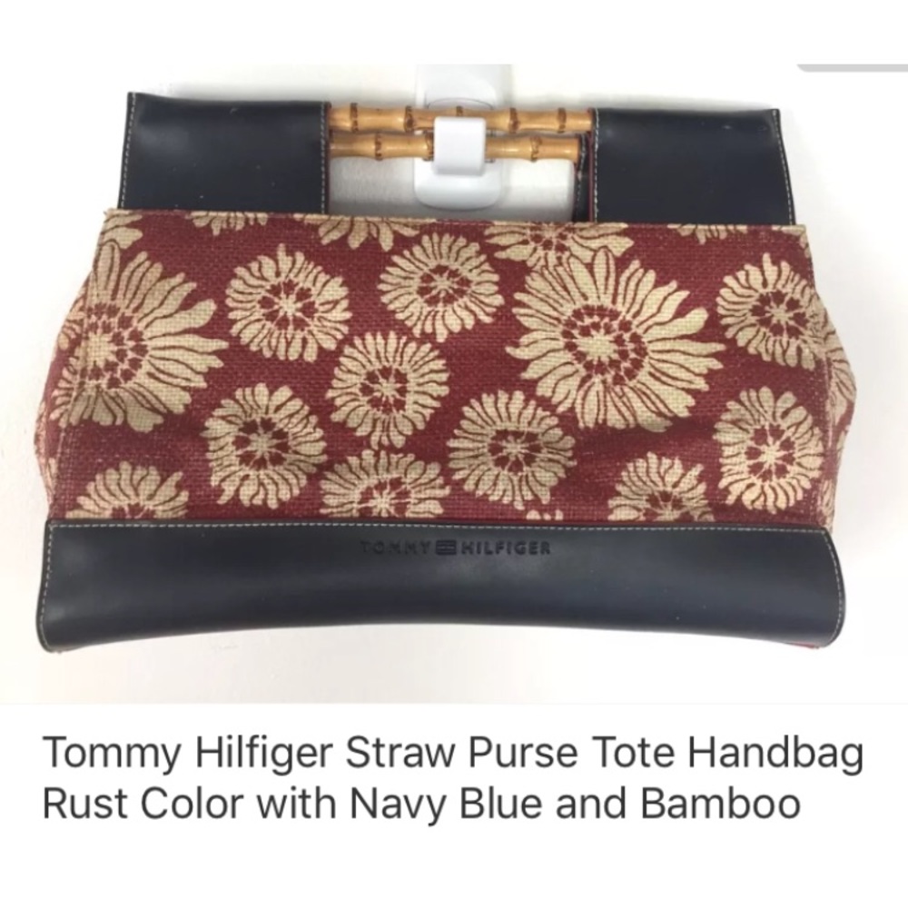🔥TOMMY HILFIGER 👜 BAMBOO & WOVEN HANDBAG 👜🔥USED